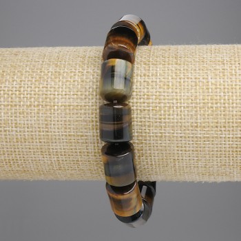 Hawk's Eye Bracelet with Cylindrical Beads, 14×11.5 mm, 5 mm ±, 18 cm length, stretchy