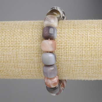 Agate bracelet with cylindrical beads, diameter 12×9 mm, length 18 cm, stretch