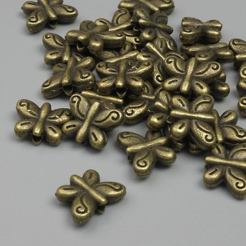 Bronze-Colored Butterfly Bead Insert, metal bead insert, 10x7 mm, 5x1 mm, hole Ø 1.2 mm, packaging 20 g ~ 26 pcs