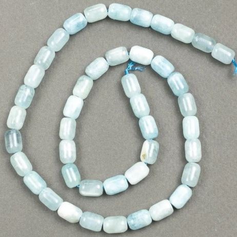 Natural Aquamarine Barrel Beads, 6x9mm, 39 cm length