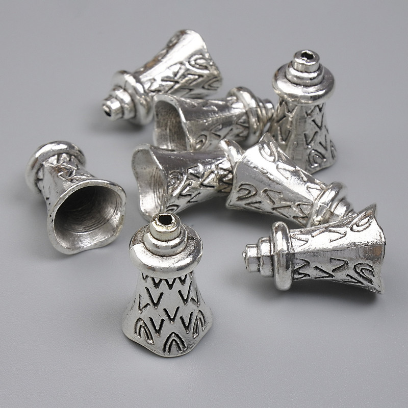 Bead end cap, silver-colored metal, 17×11 mm diameter, hole ~1 mm, packaging 20 g (~8 pcs)