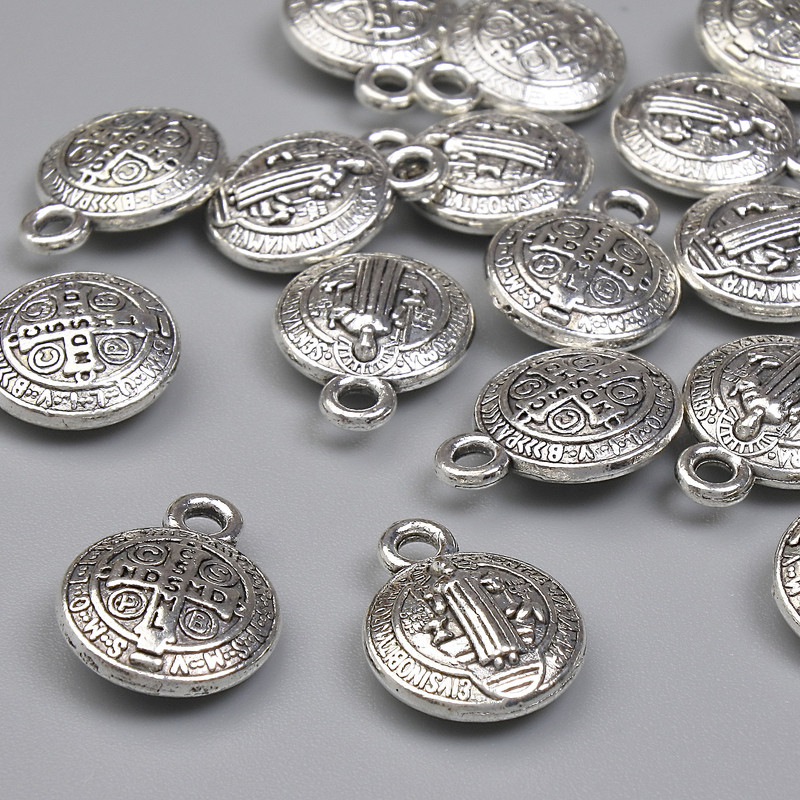 Saint Benedict Pendant, Silver-tone 13x10 mm