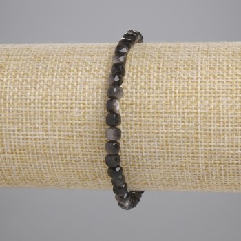 Bracelet made of silvery obsidian, faceted cube 4x4 mm, length 18 cm, stretch