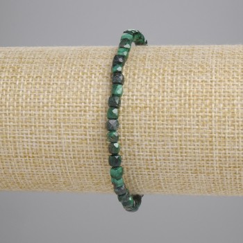 Malachite bracelet with faceted cube beads 3.5×3.5 mm, length 18 cm, stretch