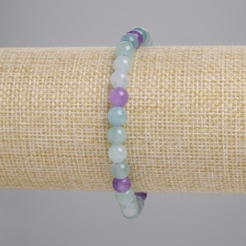 Fluorite Bracelet - Natural Stone, Smooth Beads, 6mm Diameter, 18cm Length (Stretch)