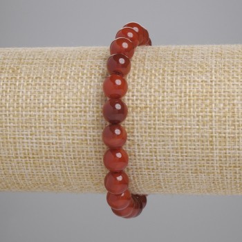 Carnelian Bracelet with Smooth Round Beads, 8mm Diameter, 18 cm Length, Stretch