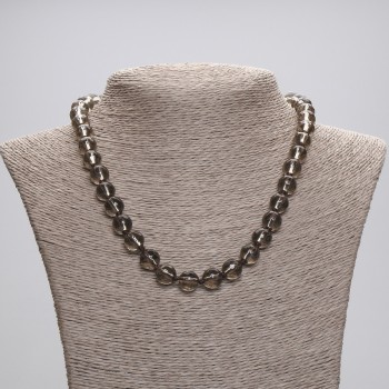 Smoky Quartz Necklace with Faceted Beads, 9 mm Diameter, 45 cm Length, with Clasp