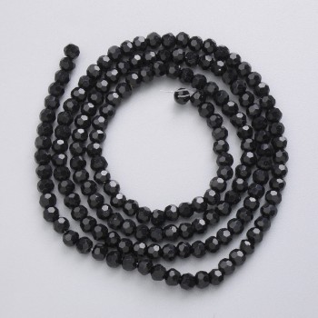 Seed Beads Czech Crystal on Fishing Line Black Matte Faceted Bead, Diameter 3.5 mm, Length 49 cm