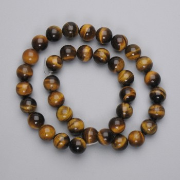Tiger's Eye Beads - Smooth Round Bead, 10mm Diameter, on 37 cm Strand