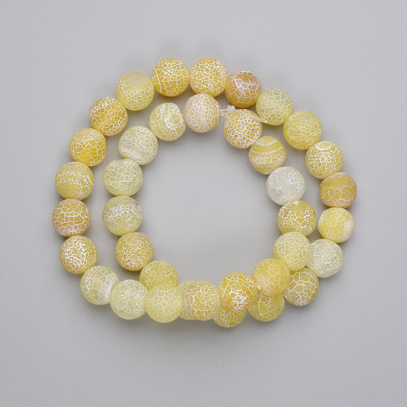 Yellow Frost Agate Beads, Smooth Round Balls, 10 mm Diameter, Strung on Beading Thread, 36 cm Length