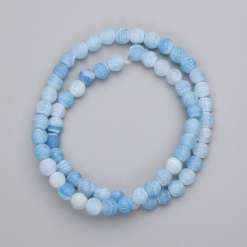 Blue Frost Agate Beads, smooth round balls, 6 mm diameter, on beading line, 35 cm length