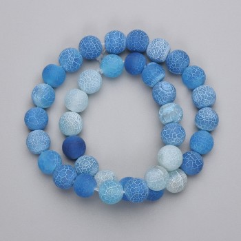 Blue Frost Agate Beads - smooth round beads, 10mm diameter, on thread, 36 cm length