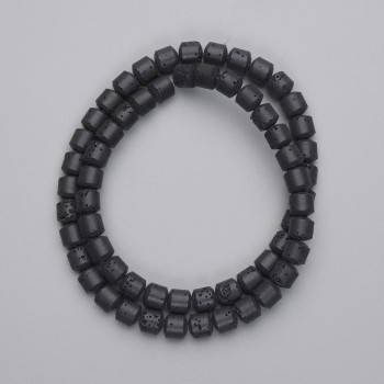 Beads made of black volcanic lava, cylindrical, 6x6 mm diameter, on thread, length about 38 cm