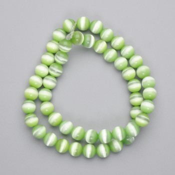 Beads Lime Cat's Eye, Synthetic Stone, Smooth Round Beads, 8 mm Diameter on Thread, 39 cm Length