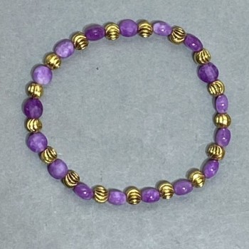 Sugilite Bracelet with Faceted 6mm Coin Beads ±, with Metal Inserts, Length 18 cm ±, Stretch
