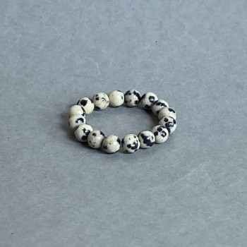 Dalmatian Jasper Bead Ring, smooth beads, 4 mm diameter, stretch band