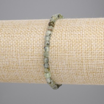 Bracelet with Prehnite, faceted cube beads, 4x4 mm, 18 cm length, stretch
