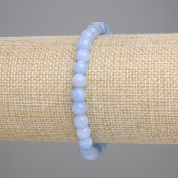 Aquamarine bracelet with smooth beads, 6.5 mm diameter, 18 cm length, elastic