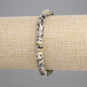 Dalmatian Jasper Bracelet - Cylindrical 6x6mm Beads, Elastic (Stretch), Length 18 cm