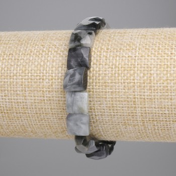 Hawk's Eye Bracelet Faceted Square, 9–10 × 9–10 mm ± (stretch), Length 18 cm