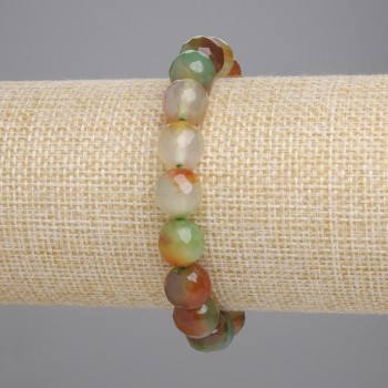 Bracelet Brazilian Agate with Faceted Beads, 9.5 mm Diameter, 18 cm Length, Stretch