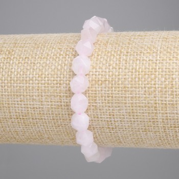 Rose Quartz Bracelet with Faceted Beads, Bead Size 8x6 mm, 5 mm +/-, Length 18 cm +/-, Stretch