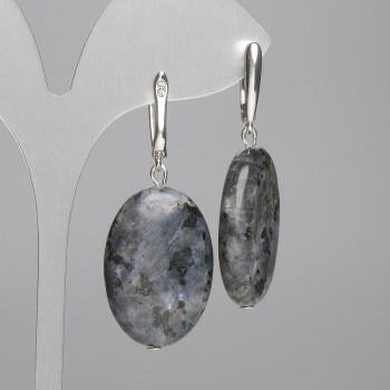 Larvikite Earrings Oval 30x20mm, approx. 55mm length