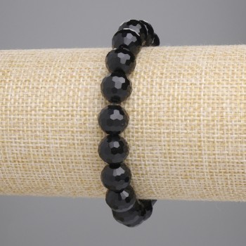 Agate Bracelet (artificial) with Black Czech Glass Faceted Beads, 10 mm, 18 cm Stretch
