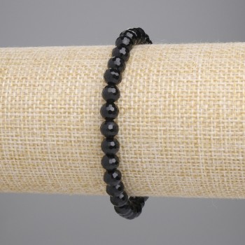 Agate Bracelet (synthetic) Black Czech Glass Faceted Bead 6mm ±, 18 cm Stretch