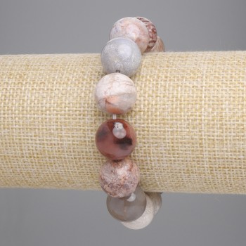 Fossilized Coral Bracelet — Smooth Bead, 14 mm diameter, 18 cm length, stretch