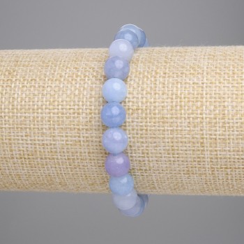 Aquamarine Bracelet with Smooth Beads, 8mm Diameter, 18 cm Length, Stretch