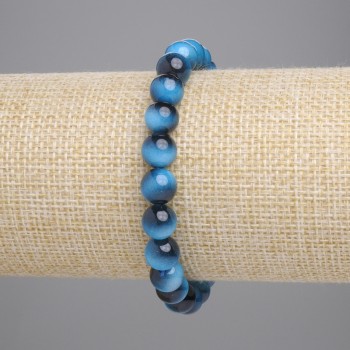 Blue Tiger's Eye Bracelet with Smooth 8mm Beads, 18 cm Length, Stretch