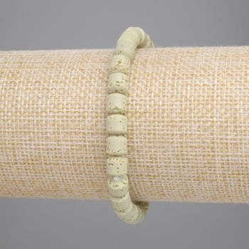 Lime Green Volcanic Lava Bracelet, Cylindrical Beads, 6x6 mm, 18 cm Length, Stretch