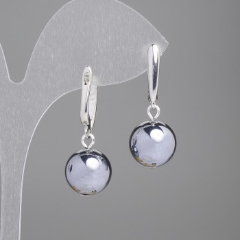 Hematite Earrings with Smooth Ball Beads, 12 mm diameter, 30 mm length