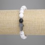 Cacholong Bracelet with Smooth Beads, 8 mm Diameter; Hematite Cross 14×9 mm; Length 18 cm; Elastic
