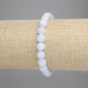 Aquamarine Bracelet with Faceted Beads, 6×5 mm, 18 cm Stretch
