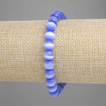 Blue Cat's Eye Bracelet (synthetic) smooth beads, 8 mm diameter, 18 cm length, stretch