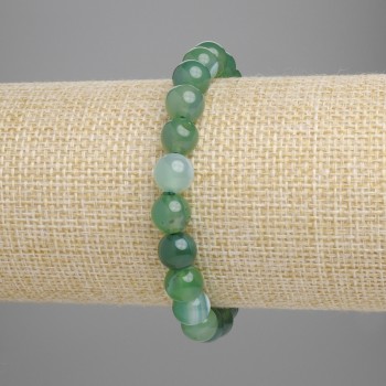 Green Agate Bracelet with Smooth Beads, 8 mm Diameter, 18 cm Length, Elastic
