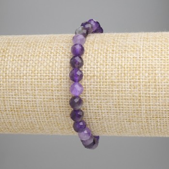 Faceted amethyst bracelet, 6 mm beads, 18 cm length, stretch
