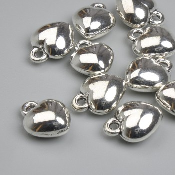 Heart Pendant, Silver-Tone, 12×10 mm, packaging 10 pcs