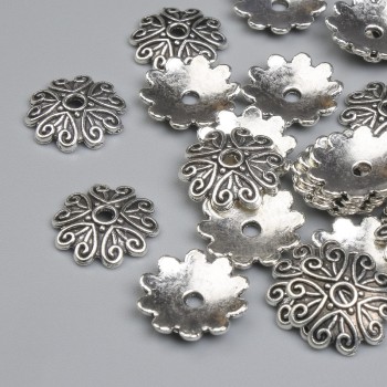 Bead caps for beads, silver metal color, diameter 11x1 mm +/-, hole diameter 2 mm +/-, packaging 26 pcs +