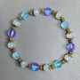 Opal Glass Bracelet with Smooth 8mm Beads and Metal Inserts, 18 cm Elastic