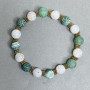 Bracelet Frost Agate Beads 10mm +/- with Metal Inserts, 18 cm stretch