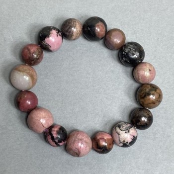 Rhodonite Bracelet with Smooth Beads 12mm ± 10mm ±, 18 cm Stretch