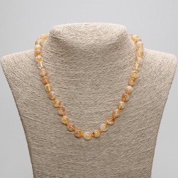 Citrine Necklace with Smooth Beads, 8 mm Diameter, 45 cm Length ± with Clasp