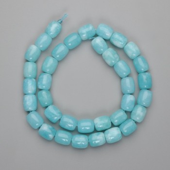 Aquamarine barrel beads, 10 mm diameter, 5x9 mm, on thread, 38 cm length