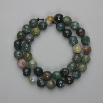 Уцінка! Намистини Моховий Агат гранована кулька, діаметр 9, 5мм+-, довжина 37см+- на нитці