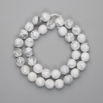 Faceted Cacholong Beads, 10mm, 37 cm Strand