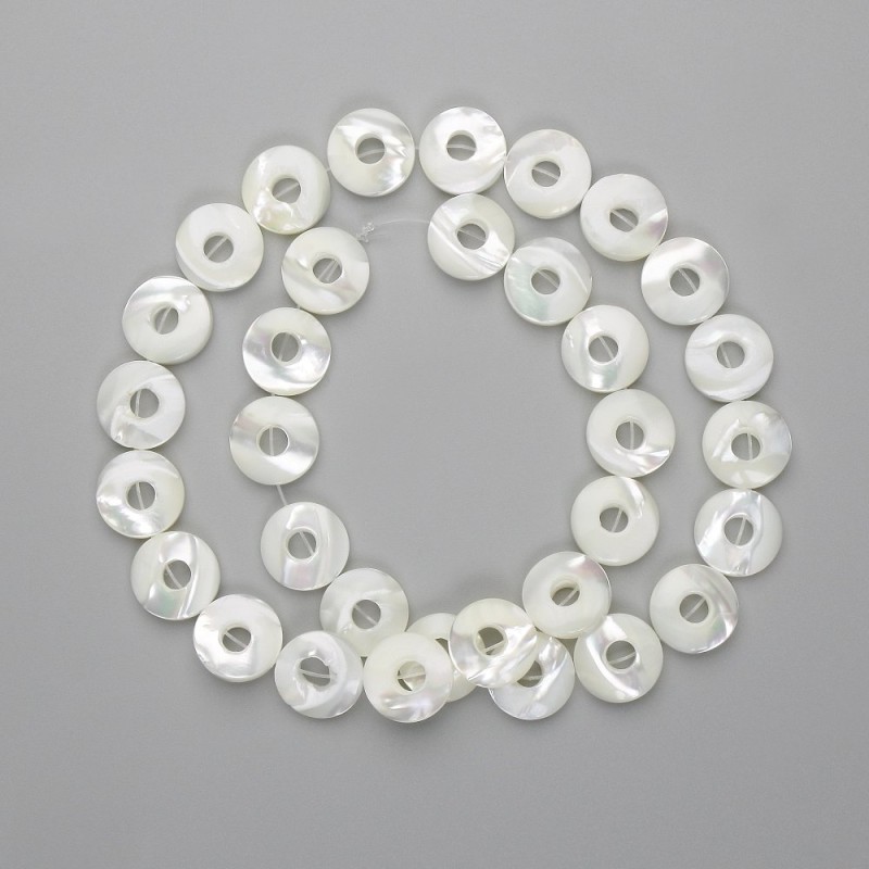 Mother-of-Pearl Donut Beads, 12mm Diameter, 40cm Strand