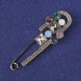 Brooch-pin with black rhinestones, multicolored crystals, silver-tone metal 78x25mm+